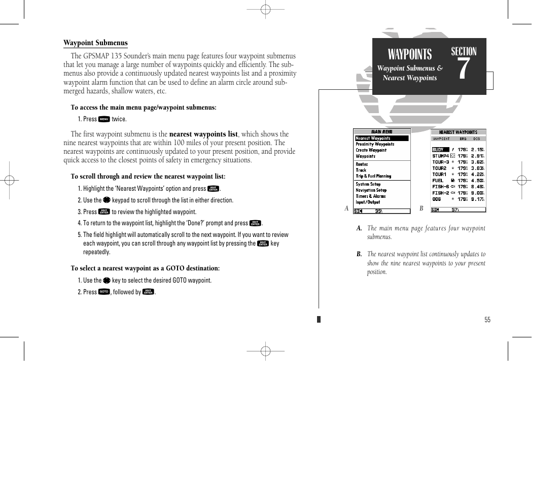 Waypoints | Garmin GPSMAP 135 Sounder User Manual | Page 65 / 109