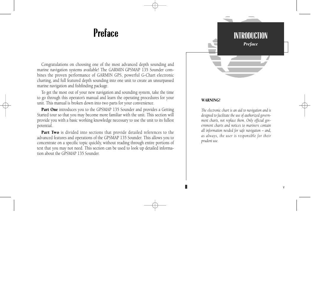 Preface, Introduction | Garmin GPSMAP 135 Sounder User Manual | Page 7 / 109