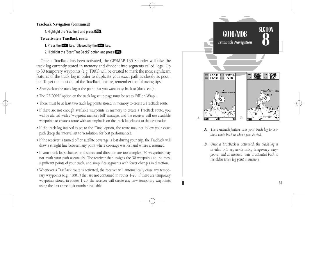 Goto/mob | Garmin GPSMAP 135 Sounder User Manual | Page 71 / 109