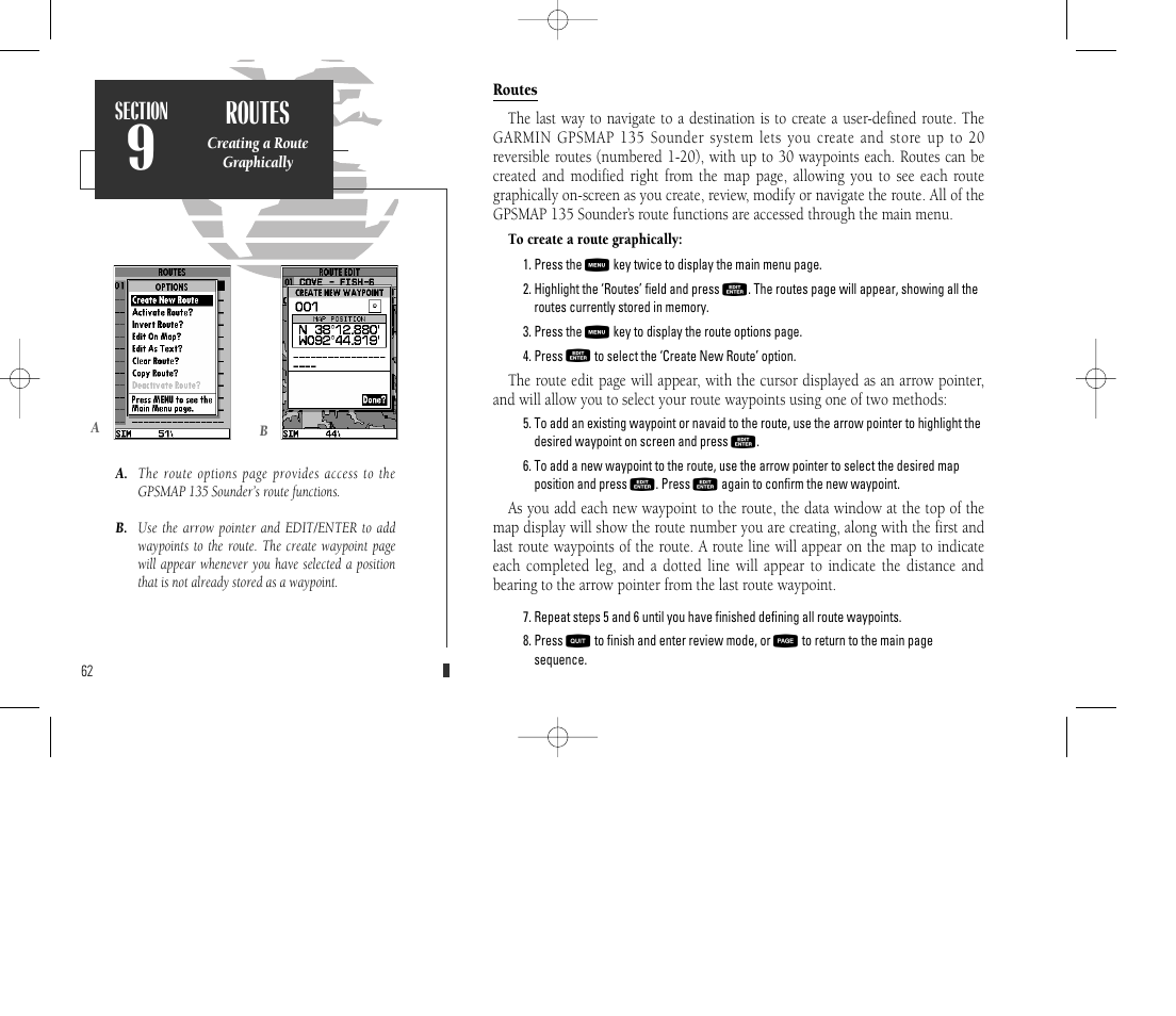 Routes | Garmin GPSMAP 135 Sounder User Manual | Page 72 / 109