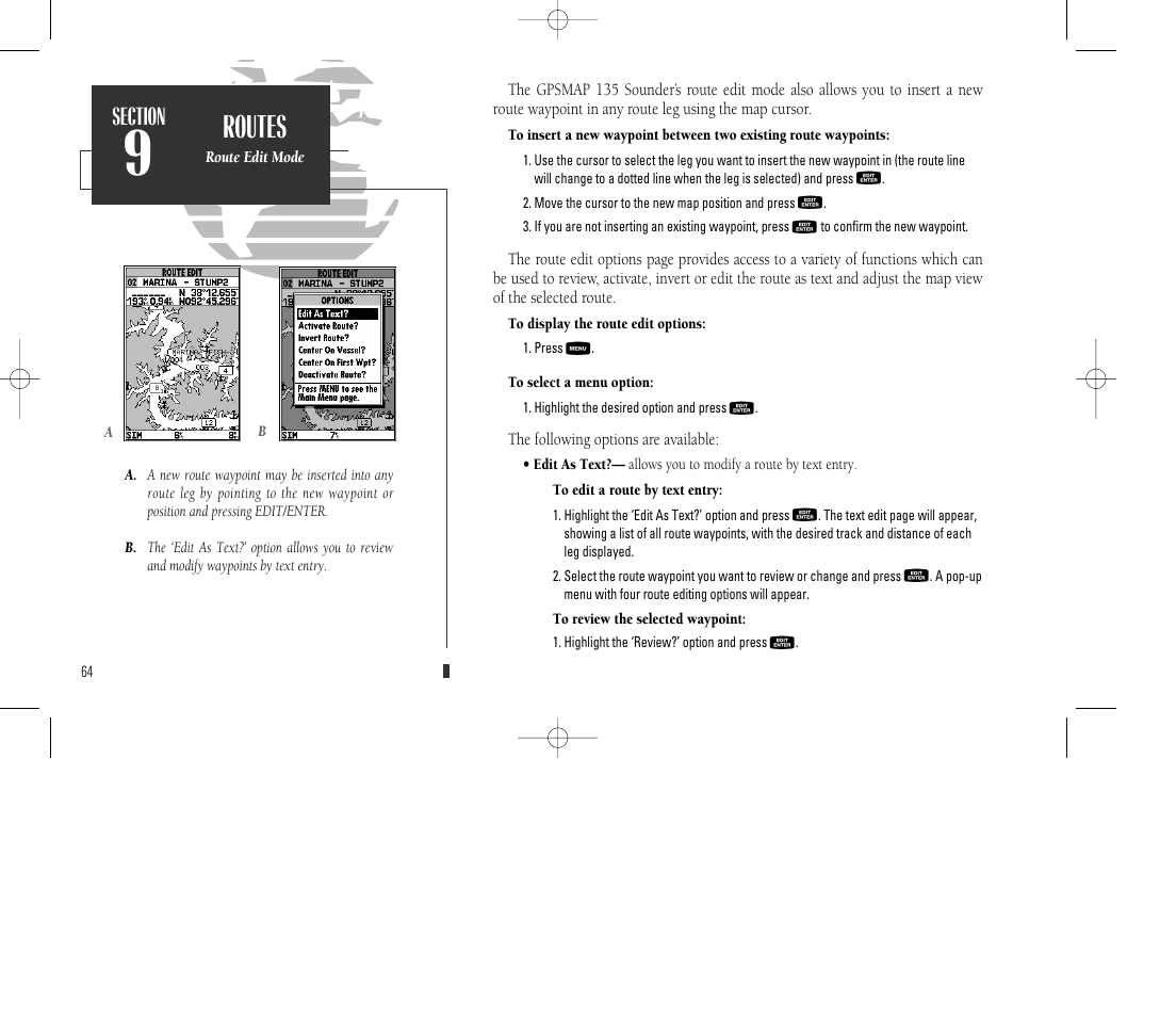 Routes | Garmin GPSMAP 135 Sounder User Manual | Page 74 / 109