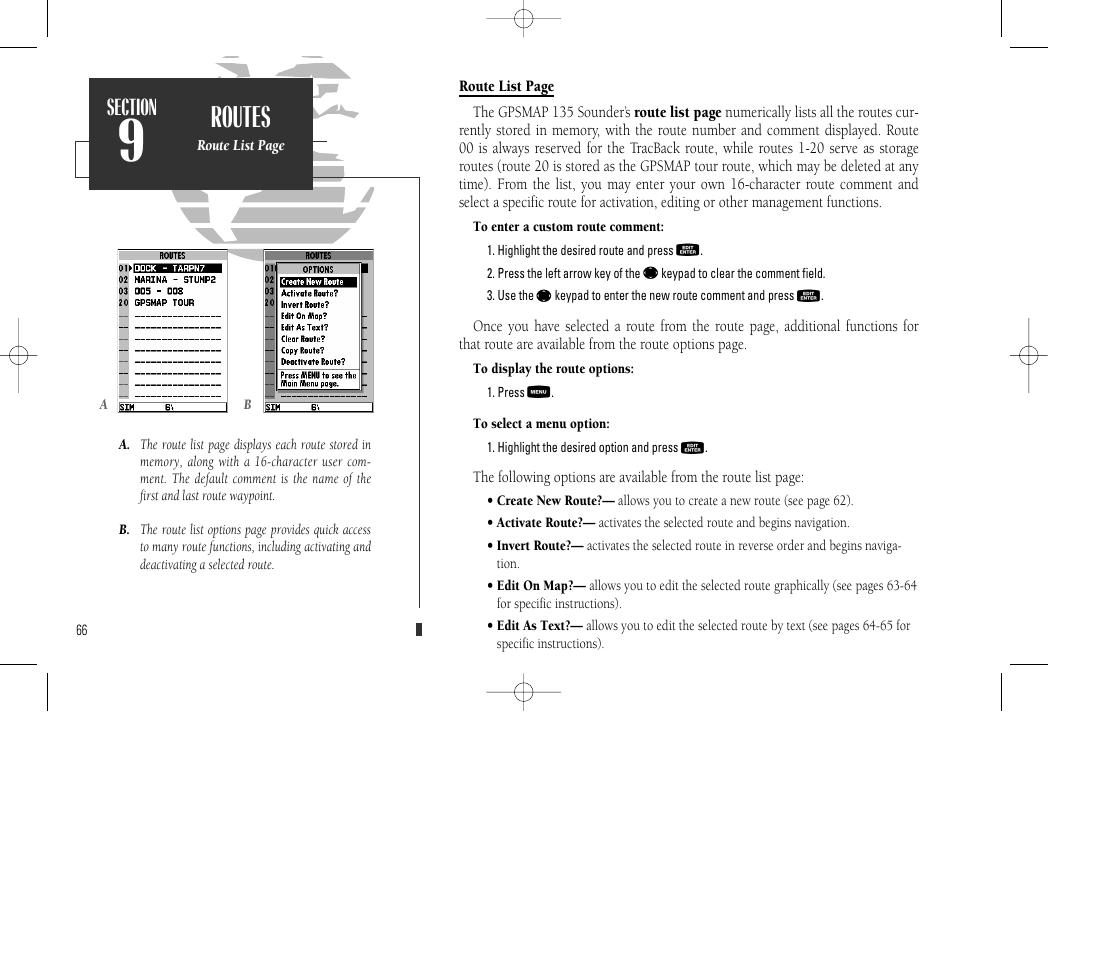Routes | Garmin GPSMAP 135 Sounder User Manual | Page 76 / 109