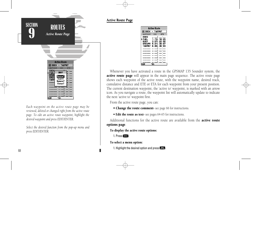 Routes | Garmin GPSMAP 135 Sounder User Manual | Page 78 / 109