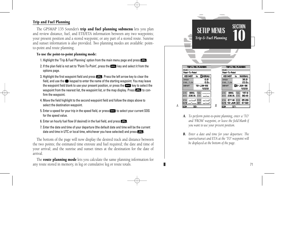 Setup menus | Garmin GPSMAP 135 Sounder User Manual | Page 81 / 109