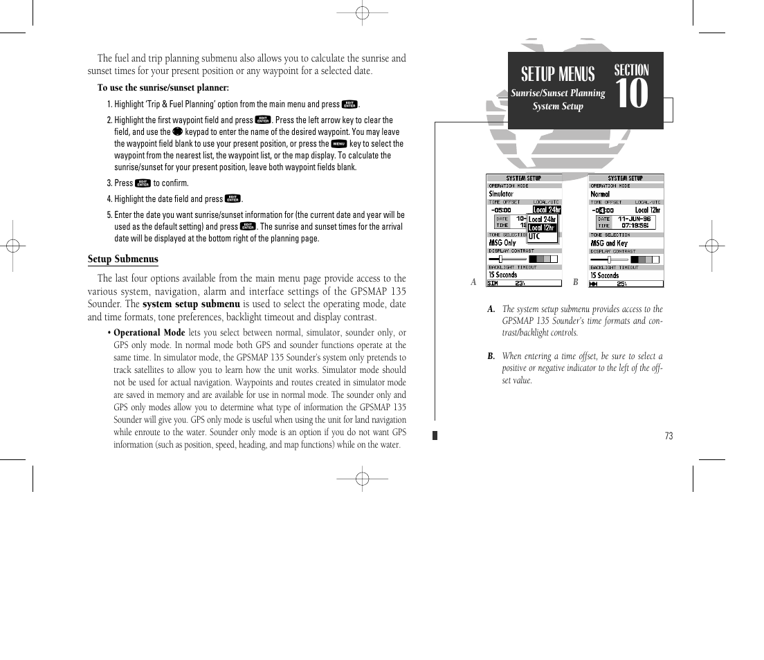 Setup menus | Garmin GPSMAP 135 Sounder User Manual | Page 83 / 109