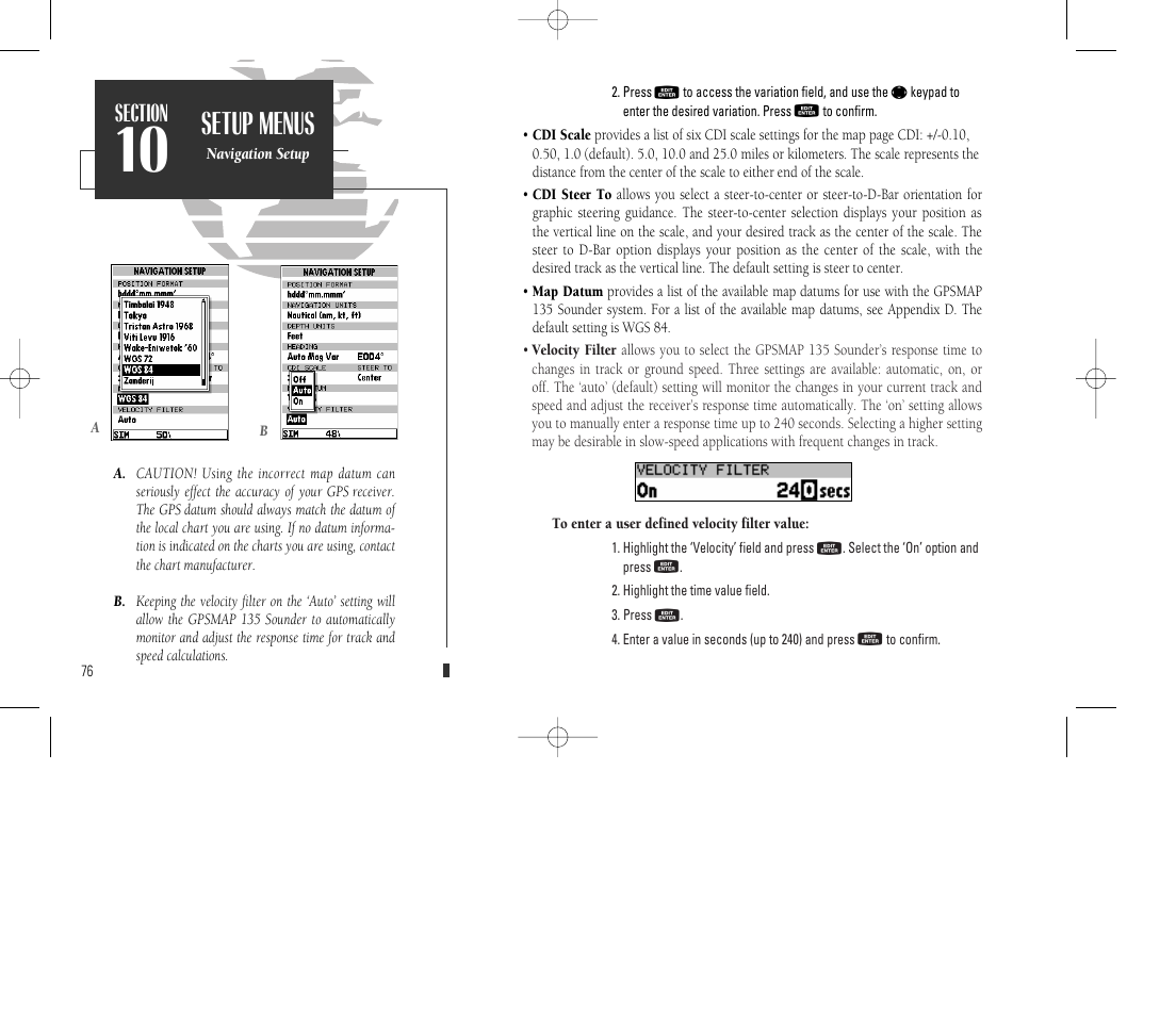 Setup menus | Garmin GPSMAP 135 Sounder User Manual | Page 86 / 109