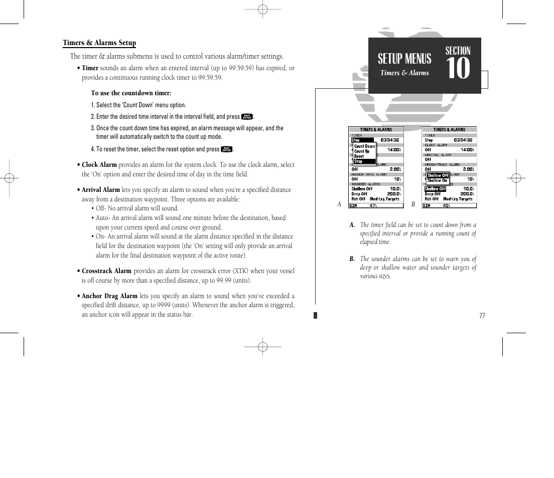 Setup menus | Garmin GPSMAP 135 Sounder User Manual | Page 87 / 109