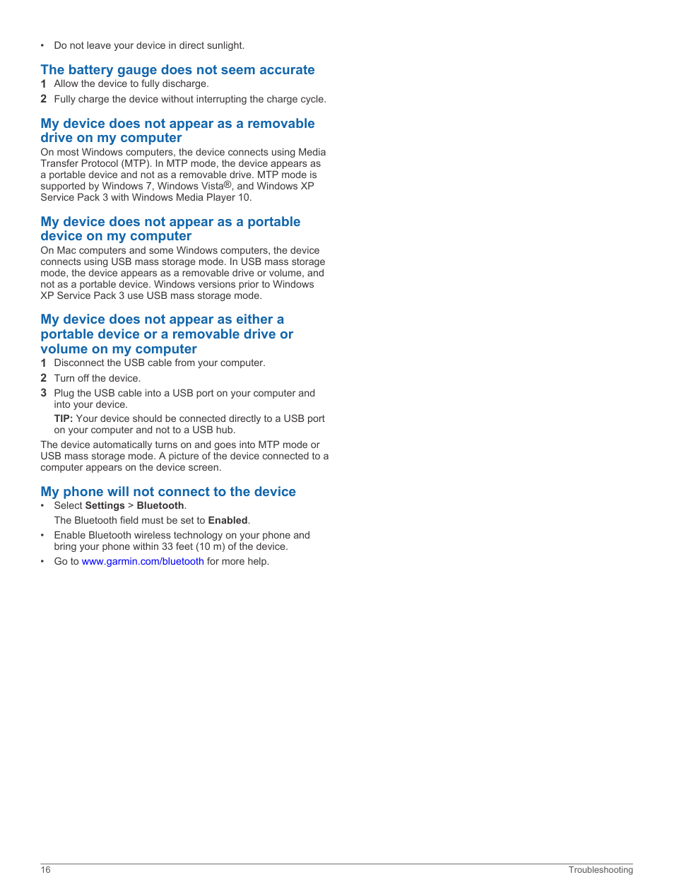 The battery gauge does not seem accurate, My phone will not connect to the device | Garmin RV 760LMT User Manual | Page 20 / 24