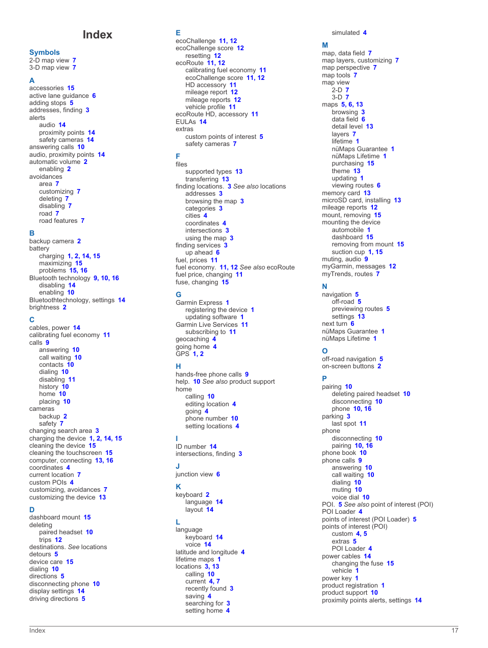 Index | Garmin RV 760LMT User Manual | Page 21 / 24