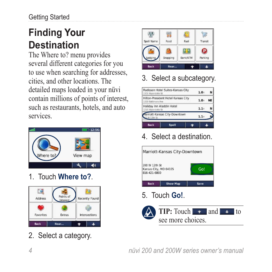 Finding your destination, Finding your your destination | Garmin nuvi 270 User Manual | Page 10 / 50