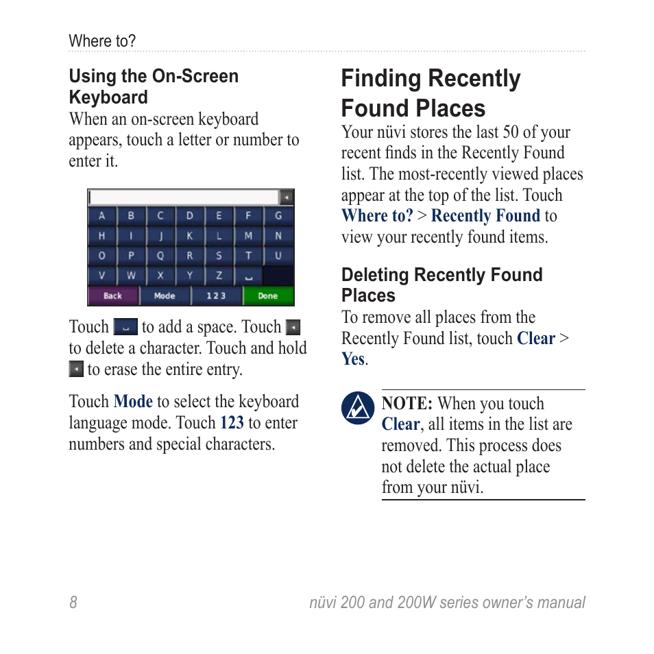 Finding recently found places, Finding recently found, Places | Garmin nuvi 270 User Manual | Page 14 / 50