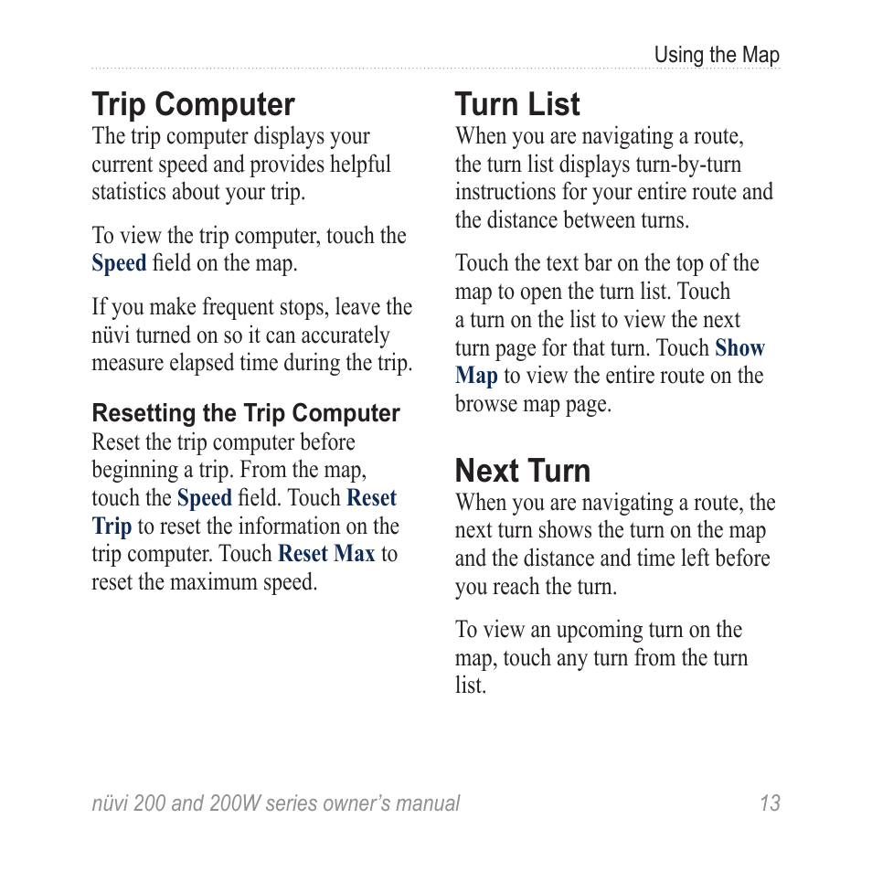 Trip computer, Turn list, Next turn | Garmin nuvi 270 User Manual | Page 19 / 50