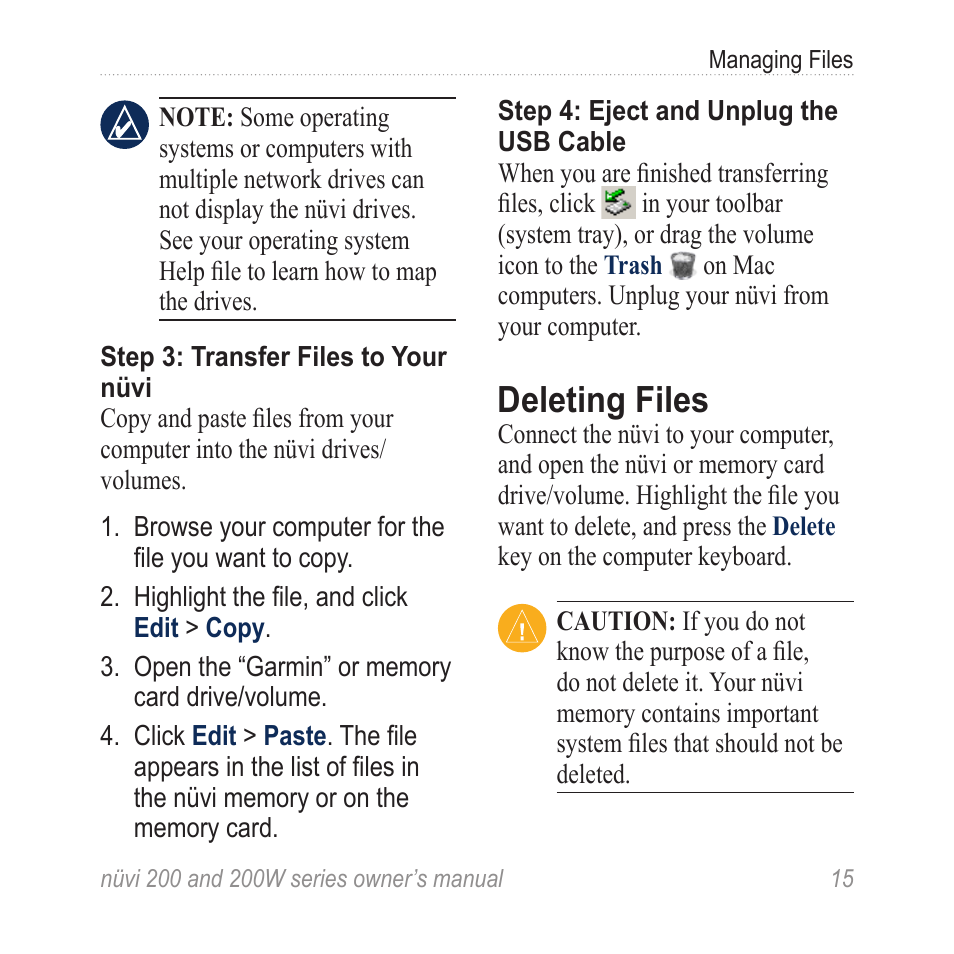 Deleting files | Garmin nuvi 270 User Manual | Page 21 / 50