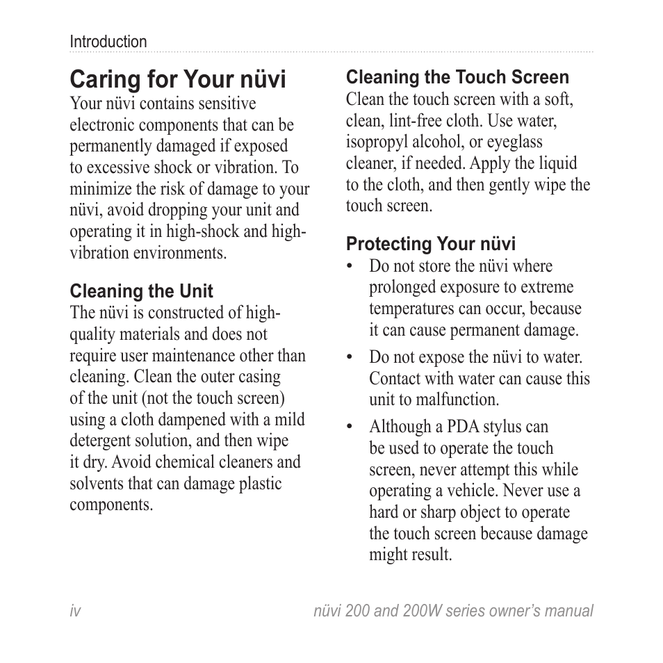 Caring for your nüvi | Garmin nuvi 270 User Manual | Page 6 / 50