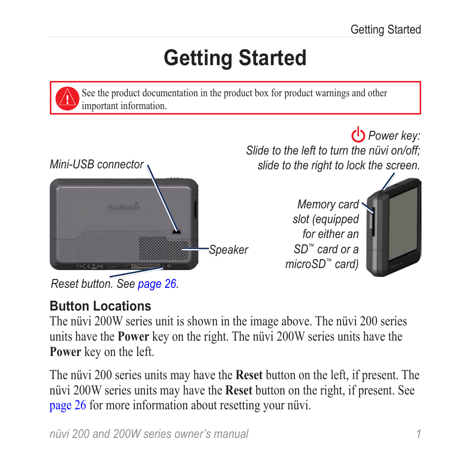 Getting started, Card or a microsd | Garmin nuvi 270 User Manual | Page 7 / 50