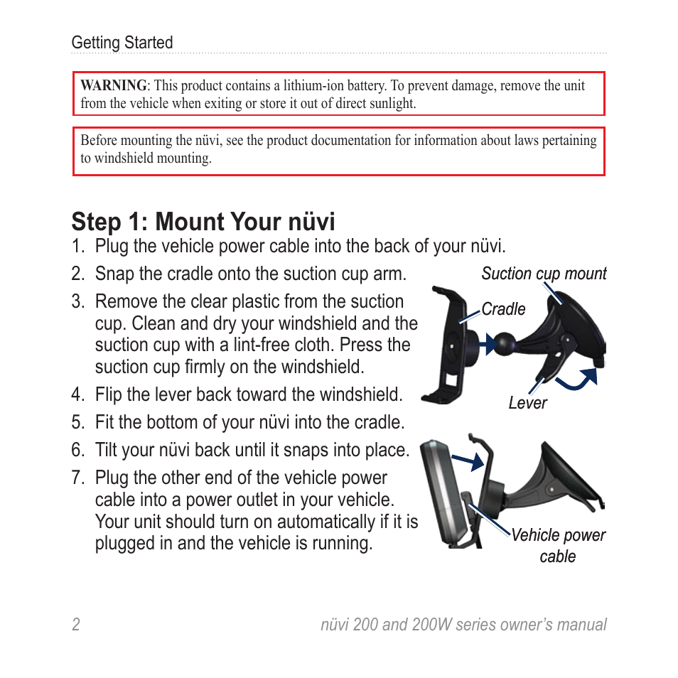 Step 1: mount your nüvi | Garmin nuvi 270 User Manual | Page 8 / 50