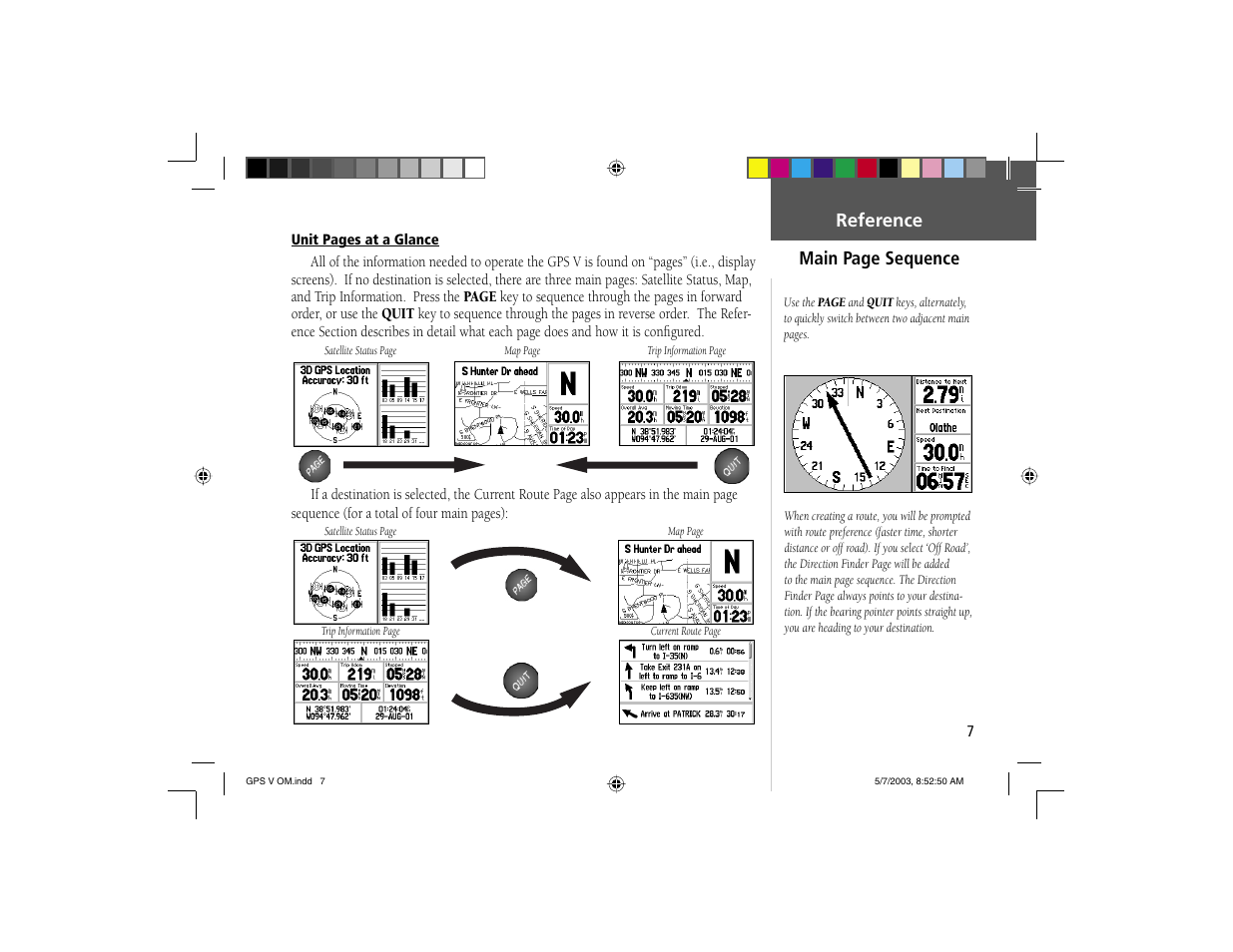 Reference main page sequence | Garmin GPS V User Manual | Page 17 / 91