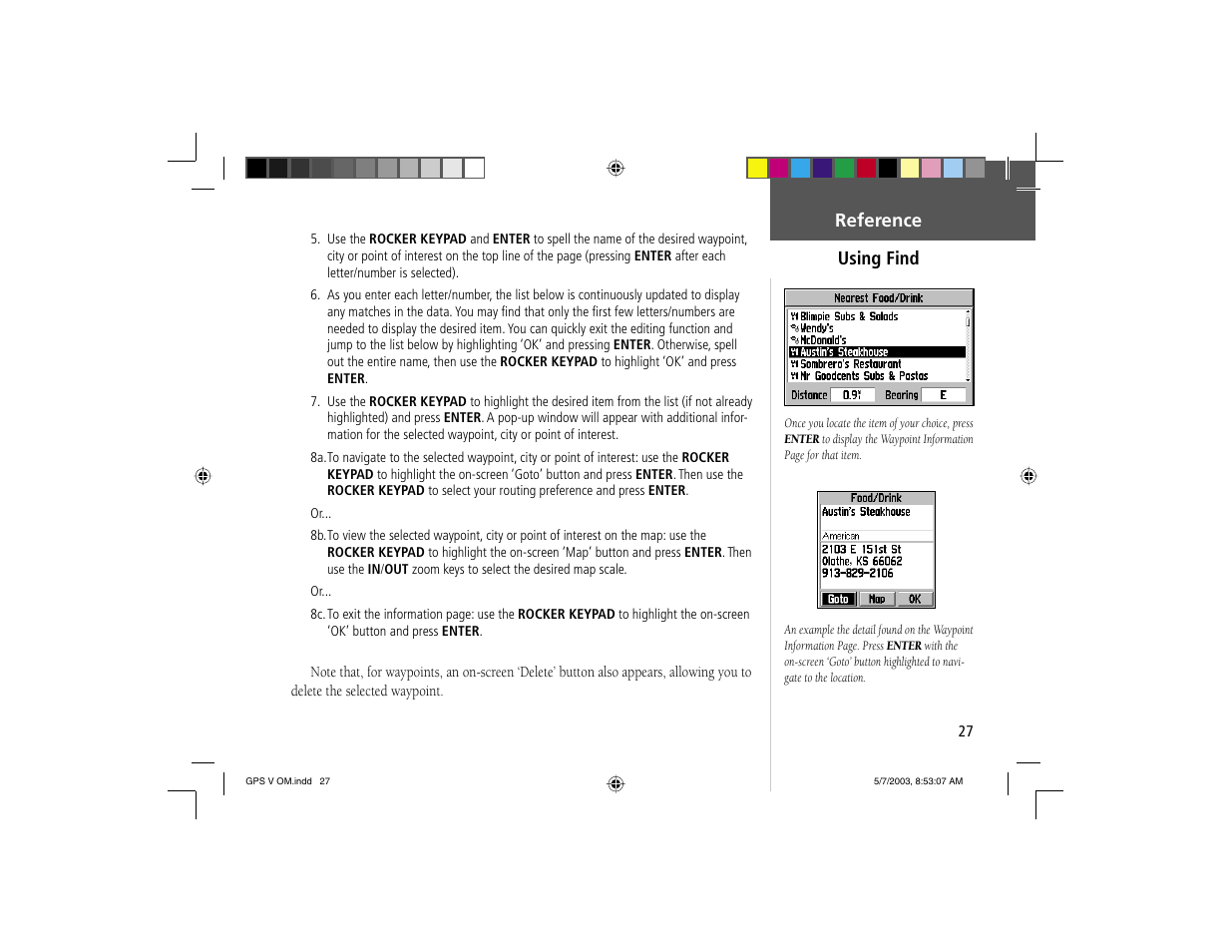 Using find reference | Garmin GPS V User Manual | Page 37 / 91