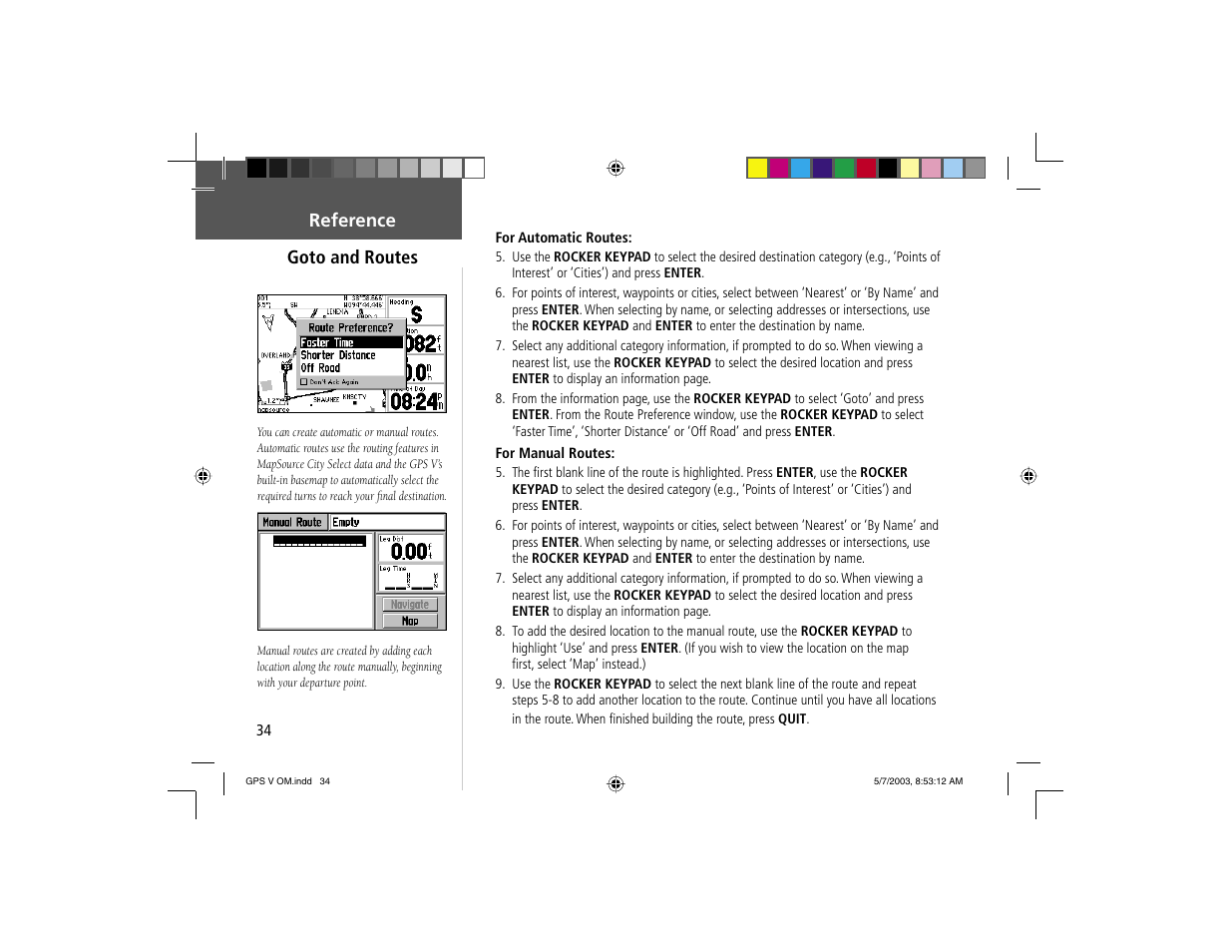 Reference goto and routes | Garmin GPS V User Manual | Page 44 / 91