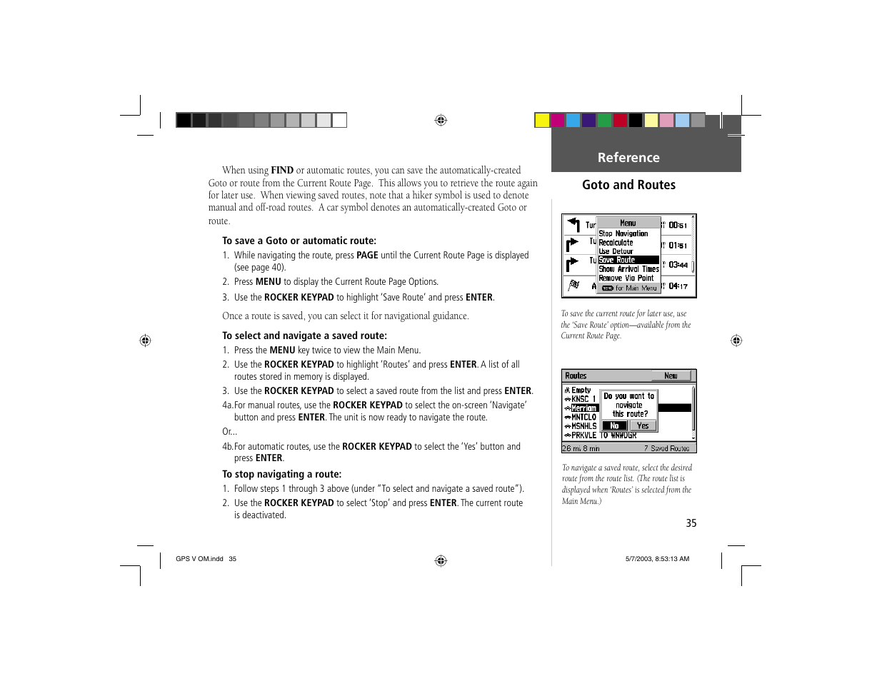 Goto and routes reference | Garmin GPS V User Manual | Page 45 / 91