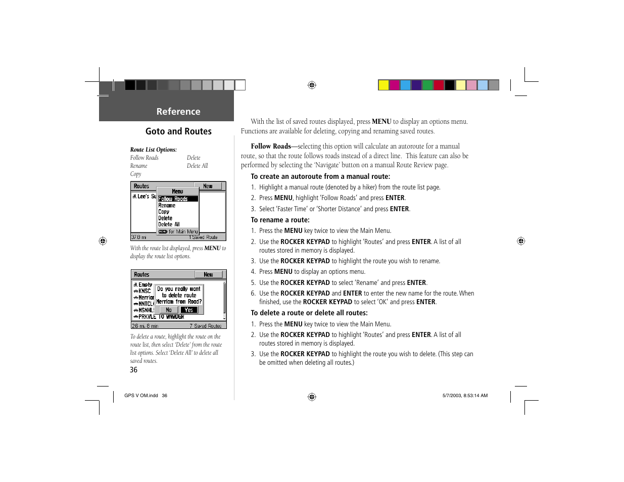 Reference goto and routes | Garmin GPS V User Manual | Page 46 / 91