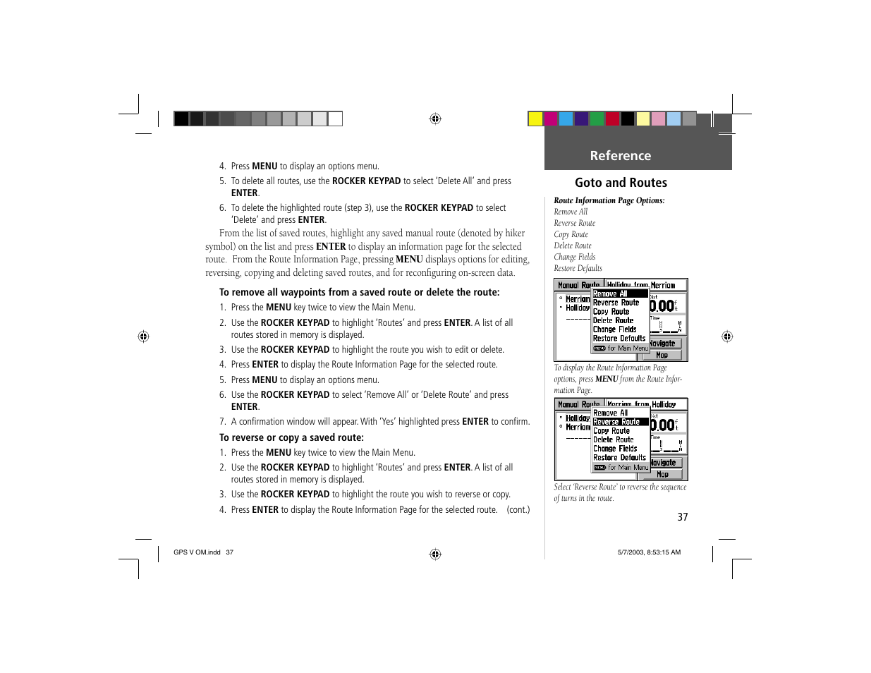 Goto and routes reference | Garmin GPS V User Manual | Page 47 / 91