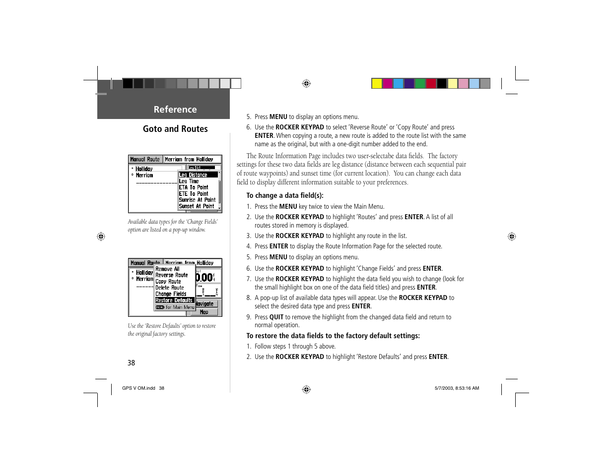 Reference goto and routes | Garmin GPS V User Manual | Page 48 / 91