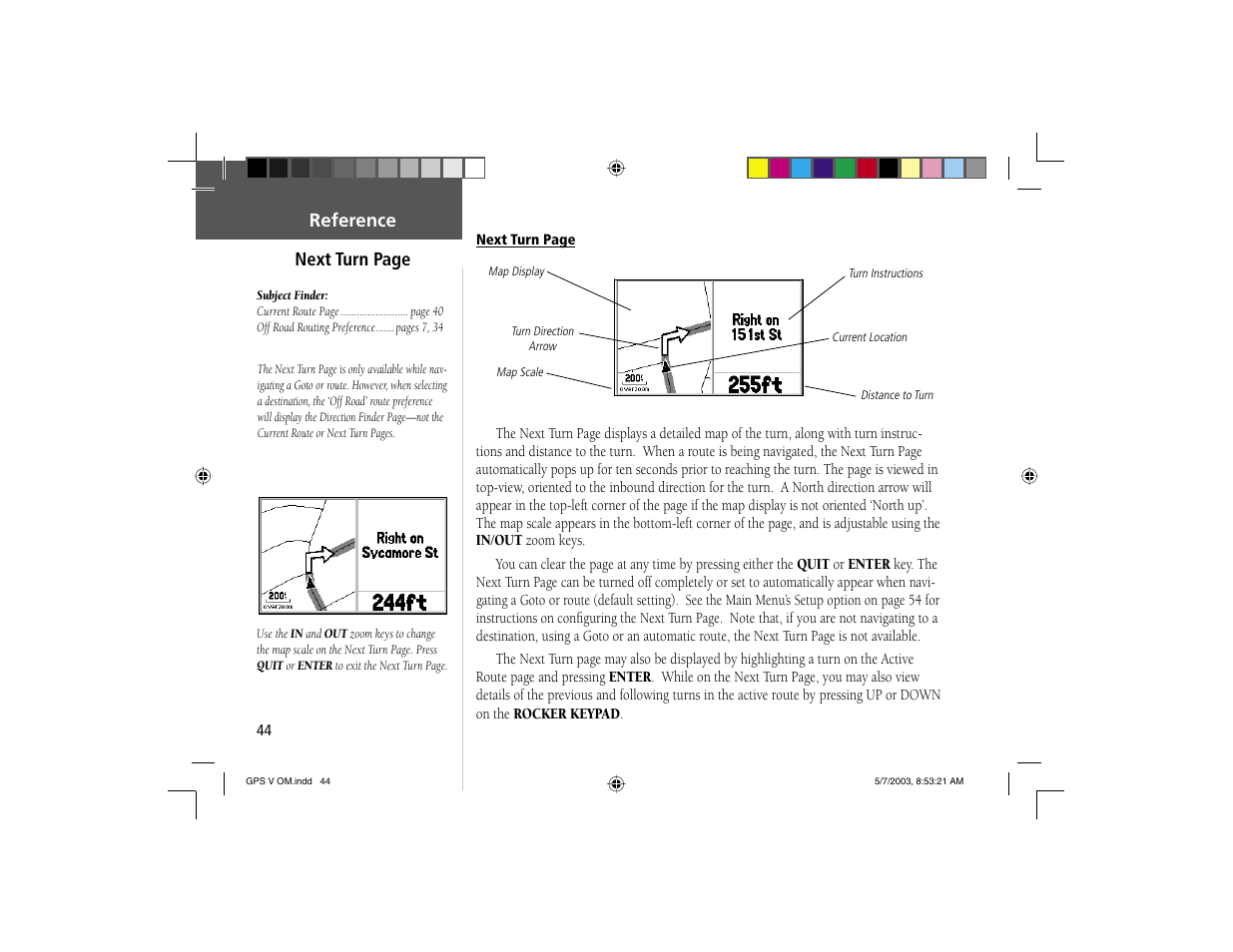 Reference next turn page | Garmin GPS V User Manual | Page 54 / 91