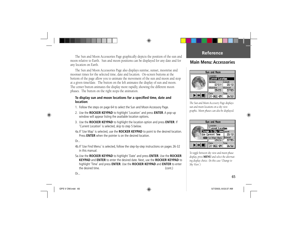 Main menu: accessories, Reference | Garmin GPS V User Manual | Page 75 / 91