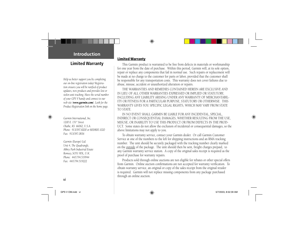 Introduction limited warranty | Garmin GPS V User Manual | Page 8 / 91