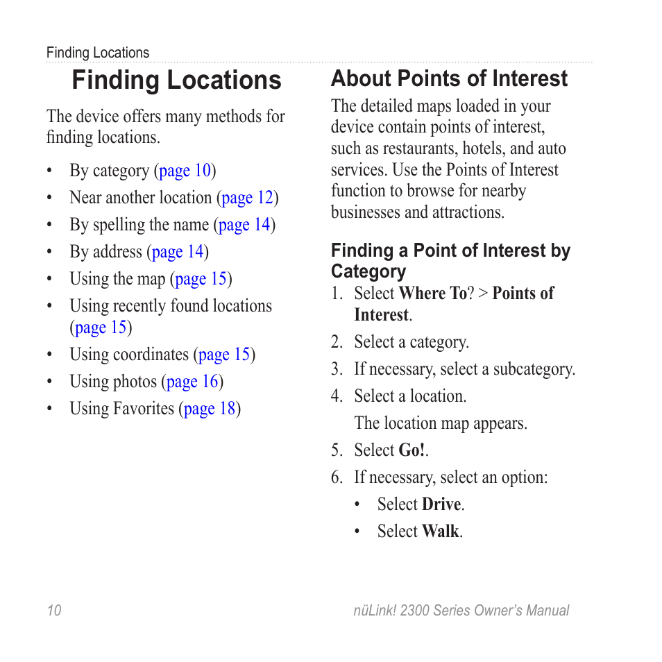 Finding locations, About points of interest | Garmin nuLink! 2390 User Manual | Page 16 / 86