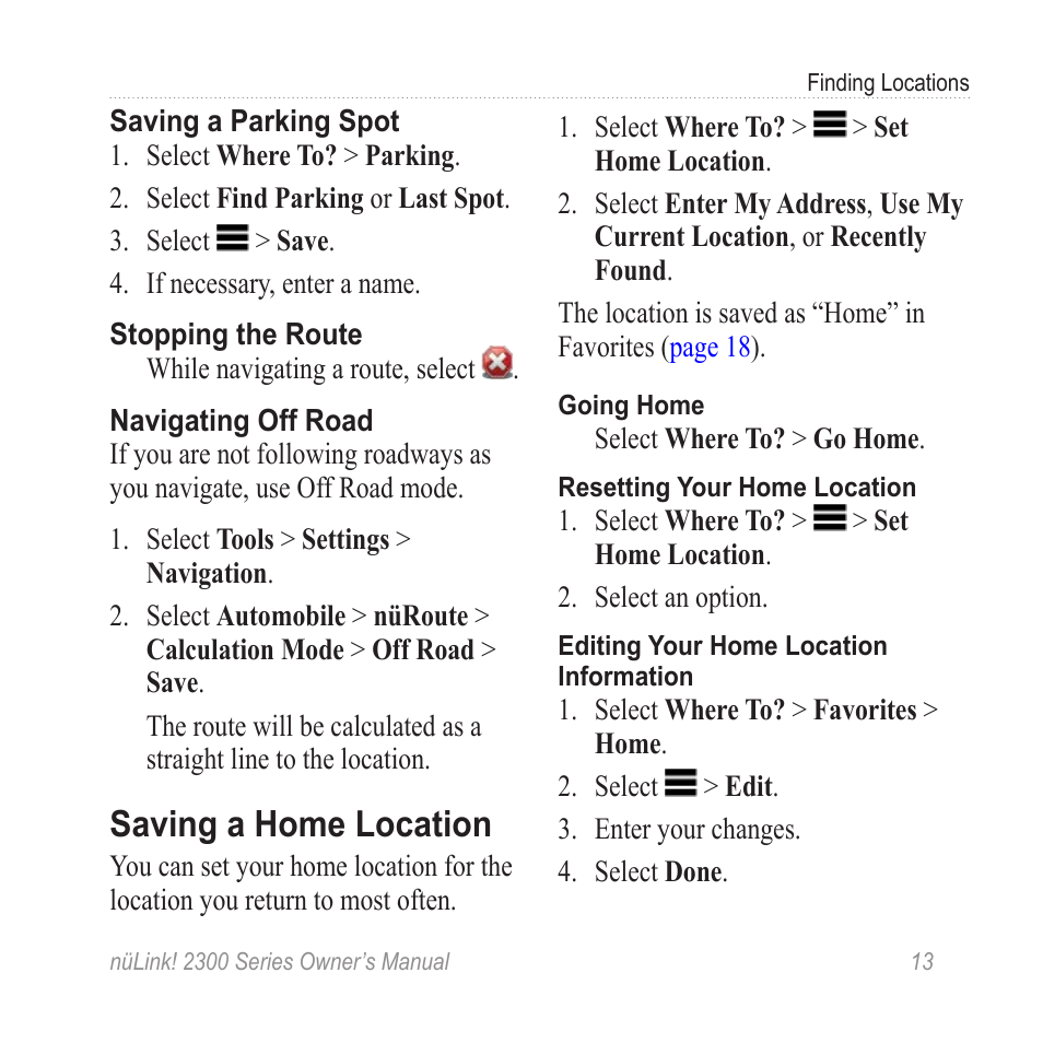 Saving a home location | Garmin nuLink! 2390 User Manual | Page 19 / 86