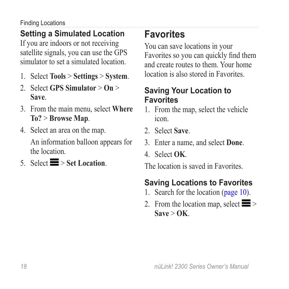 Favorites, Using favorites | Garmin nuLink! 2390 User Manual | Page 24 / 86