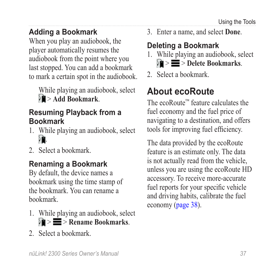 About ecoroute | Garmin nuLink! 2390 User Manual | Page 43 / 86