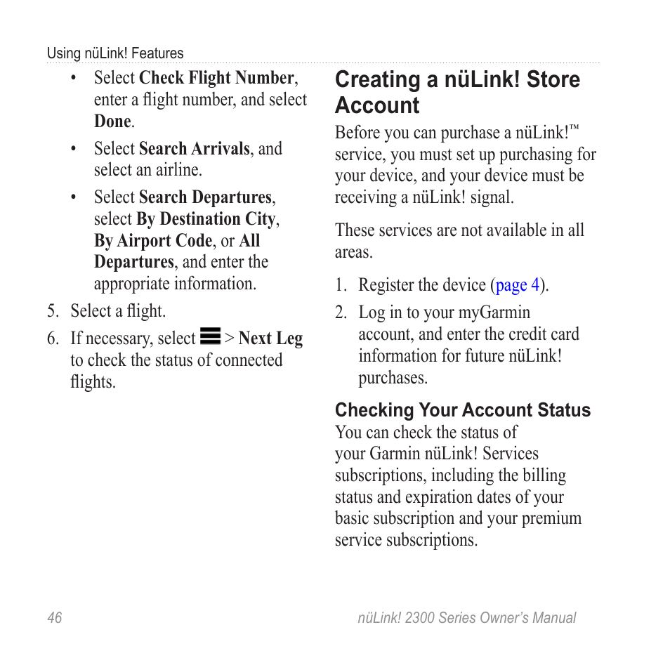 Creating a nülink! store account, Creating a nülink! store, Account | Garmin nuLink! 2390 User Manual | Page 52 / 86