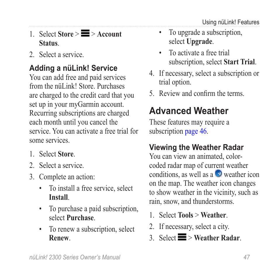 Advanced weather | Garmin nuLink! 2390 User Manual | Page 53 / 86