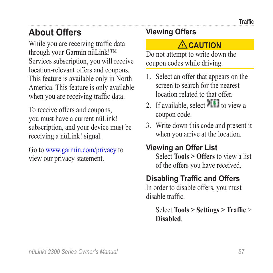 About offers | Garmin nuLink! 2390 User Manual | Page 63 / 86