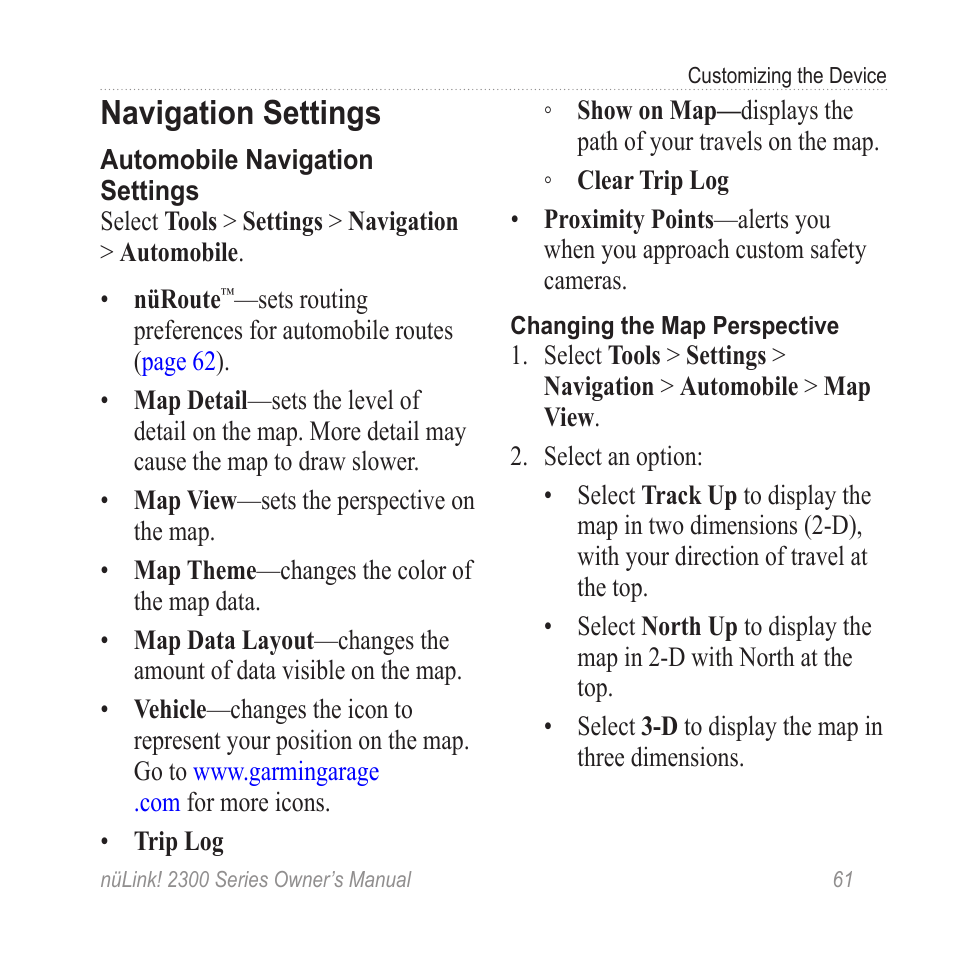 Navigation settings | Garmin nuLink! 2390 User Manual | Page 67 / 86