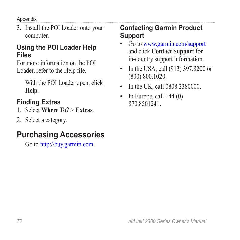 Purchasing accessories | Garmin nuLink! 2390 User Manual | Page 78 / 86