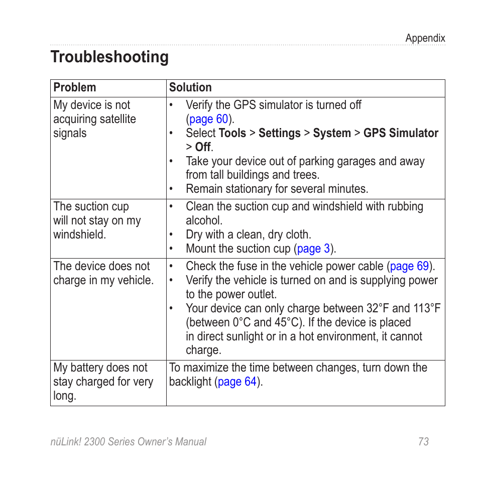 Troubleshooting | Garmin nuLink! 2390 User Manual | Page 79 / 86