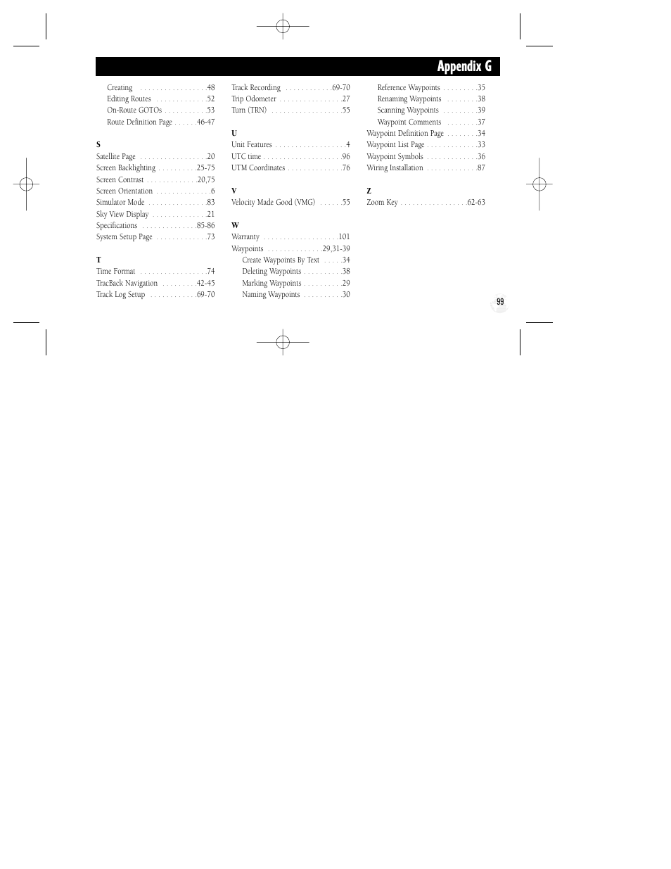 Appendix g | Garmin GPS II Plus User Manual | Page 105 / 108