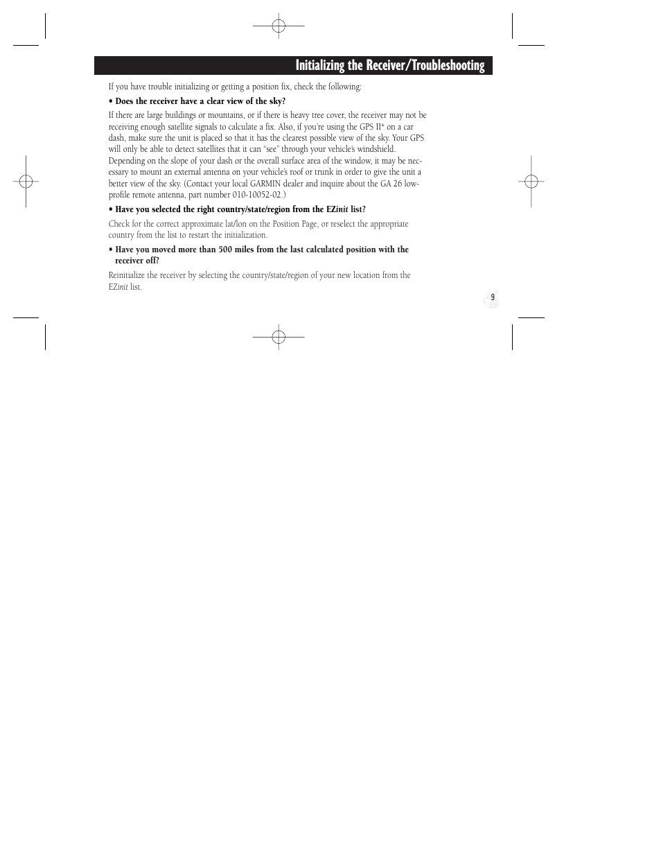 Initializing the receiver/troubleshooting | Garmin GPS II Plus User Manual | Page 15 / 108