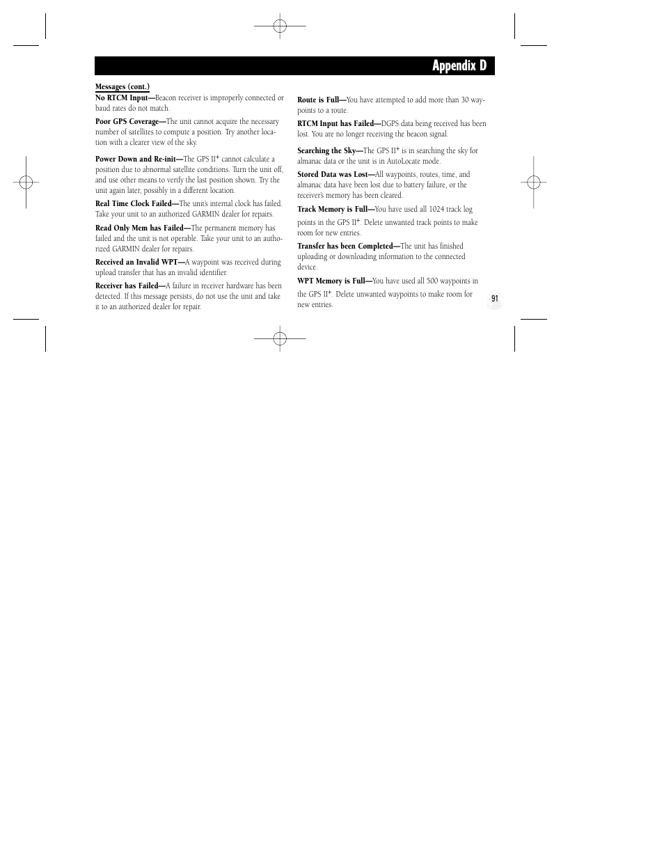 Appendix d | Garmin GPS II Plus User Manual | Page 97 / 108