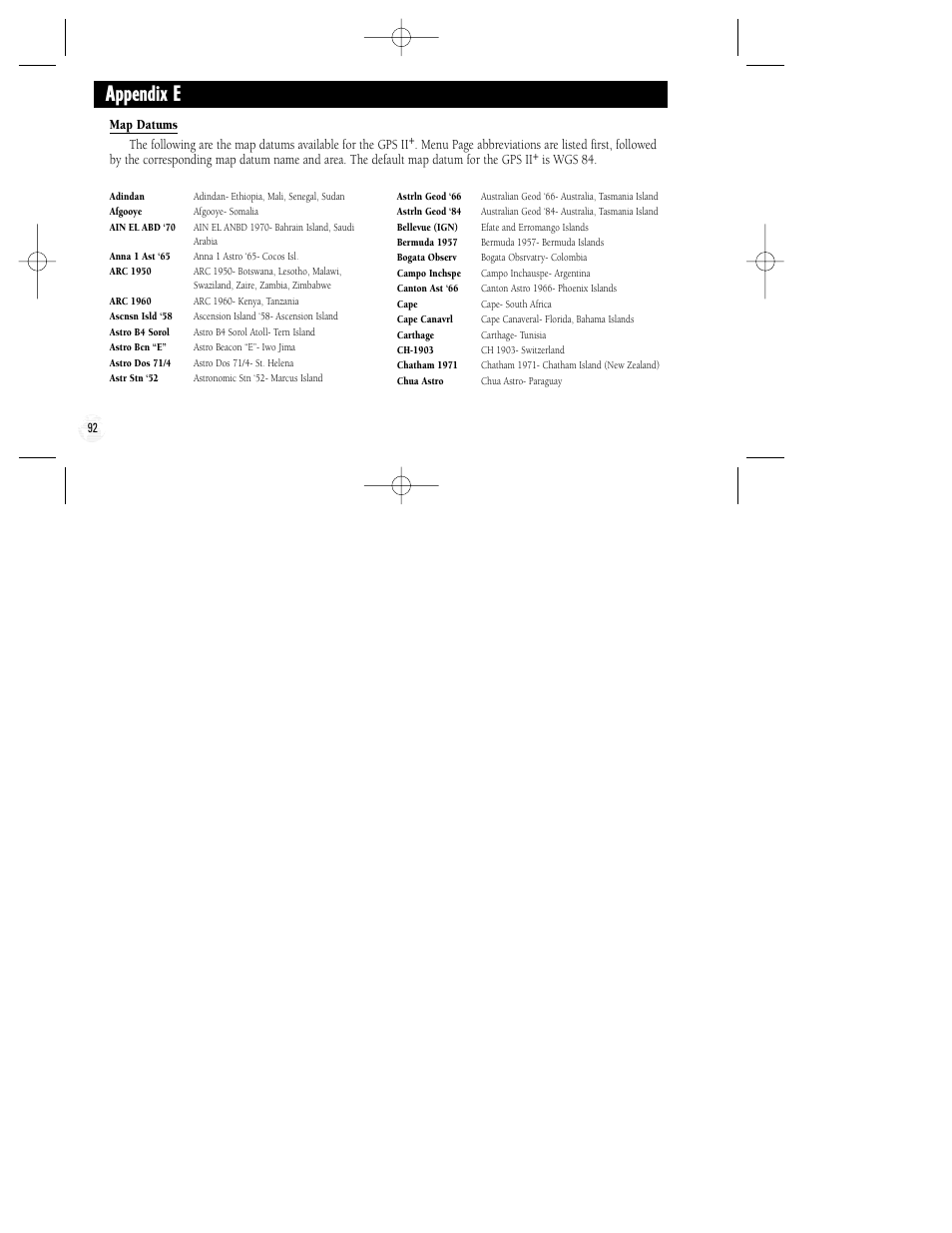 Appendix e | Garmin GPS II Plus User Manual | Page 98 / 108