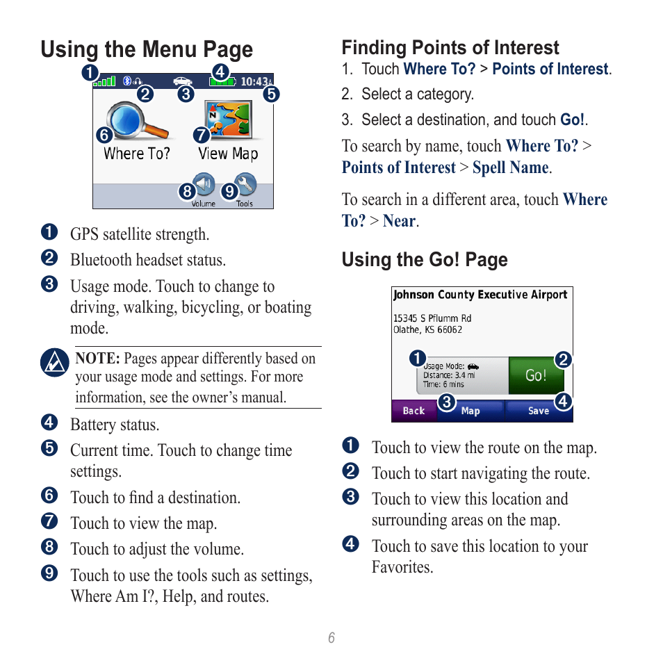 Using the menu page | Garmin nuvi 510 User Manual | Page 6 / 8