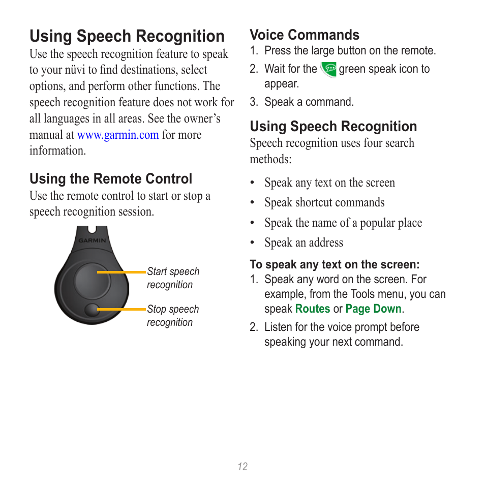 Using speech recognition | Garmin nuvi 885T User Manual | Page 12 / 16