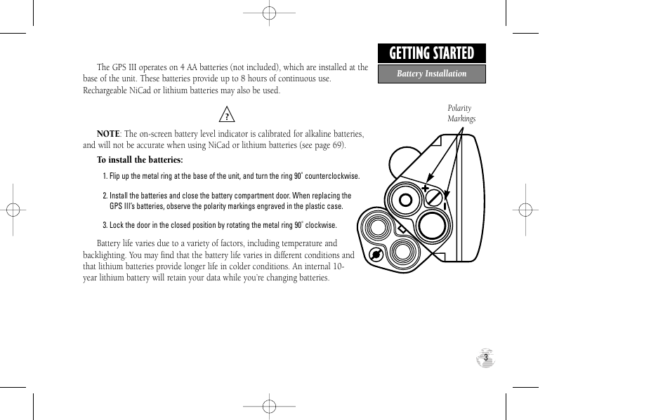 Getting started | Garmin GPS III User Manual | Page 11 / 100