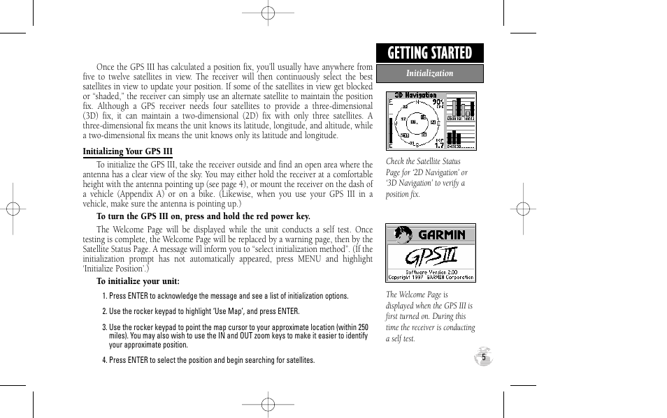 Getting started | Garmin GPS III User Manual | Page 13 / 100