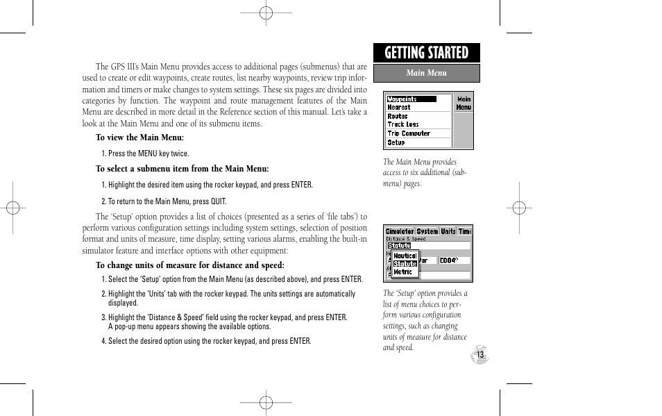 Getting started | Garmin GPS III User Manual | Page 21 / 100