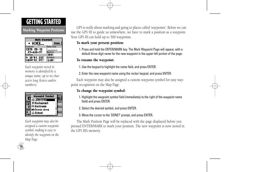 Getting started | Garmin GPS III User Manual | Page 22 / 100